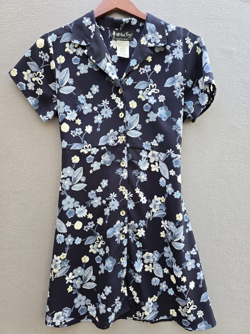 Vintage All That Jazz Navy Floral Button-Front Dress 11/12 - Picture 1 of 11